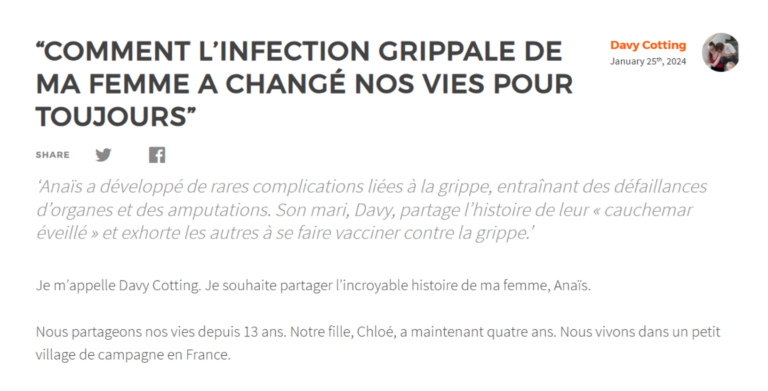 Témoignage : “Comment l’infection grippale de ma femme a changé nos vies pour toujours”